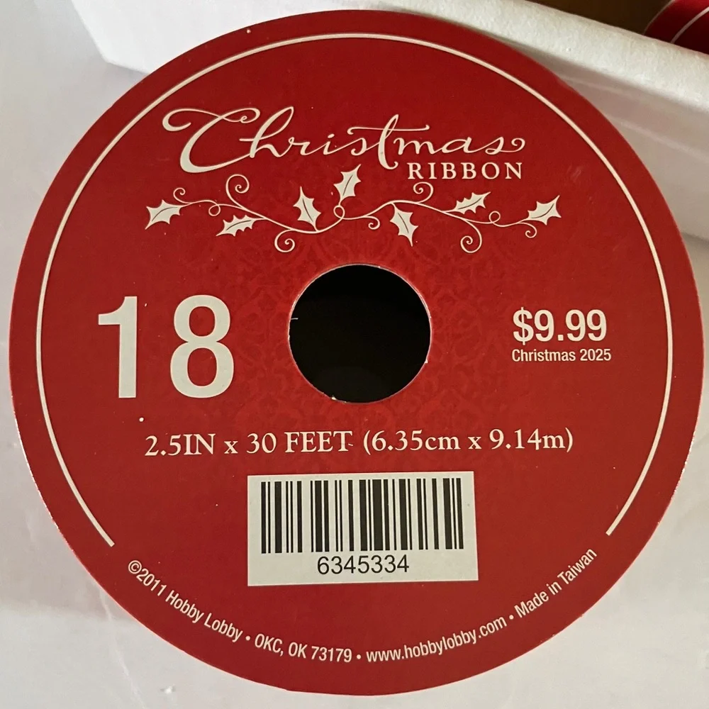 Red and White Striped Wired Edge Ribbon 9 Roll‎ Set 2.5” width 30’ each Roll